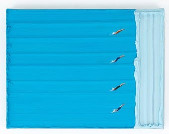 Textured Swimming Pool Painting – Acrylic Divers Art, Coastal Decor