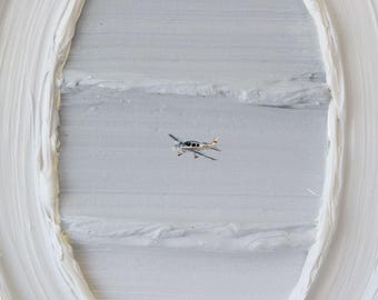 Textured Airplane Painting, Small Plane Window View, 3D Aviation Art