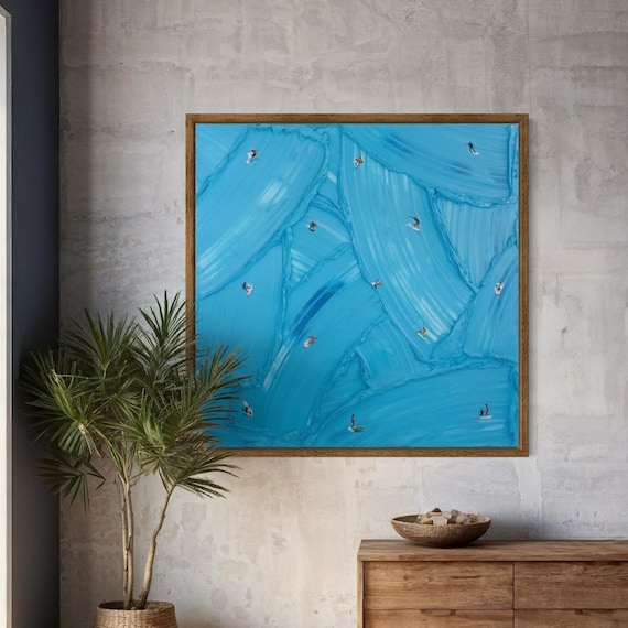 Surf Art – Textured Ocean Painting With Mini Surfers | Handmade