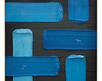 Aquatic Motion Painting | Miniature Swimmers on Textured Blue Canvas | Handmade Sports Wall Art
