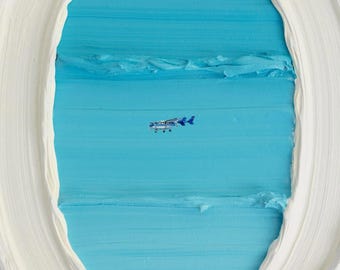Textured Airplane Window Painting, Blue Sky Aviation Art, 3D Wall Art