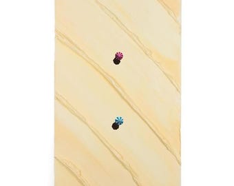 Textured Beach Painting with Miniature Umbrellas, Minimalist Coastal Art