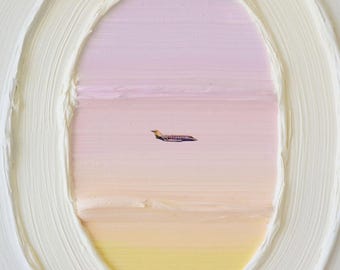 Textured Airplane Painting, Private Jet Window View, 3D Aviation Art
