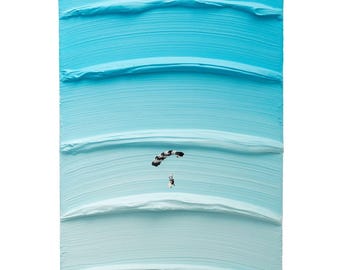 Textured Skydiving Painting with Wedding Couple, 3D Parachute Art