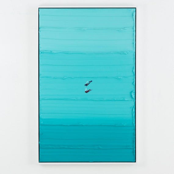 Diver Wall Art – Textured Underwater Painting | Minimalist Ocean Diving Acrylic Decor