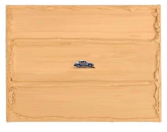 Porsche Wall Art – 911 Desert Painting – Textured Minimalist Canvas for Modern Motorsport Decor