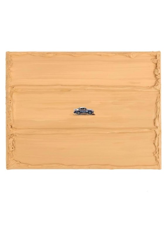 Porsche Wall Art – 911 Desert Painting – Textured Minimalist Canvas for Modern Motorsport Decor