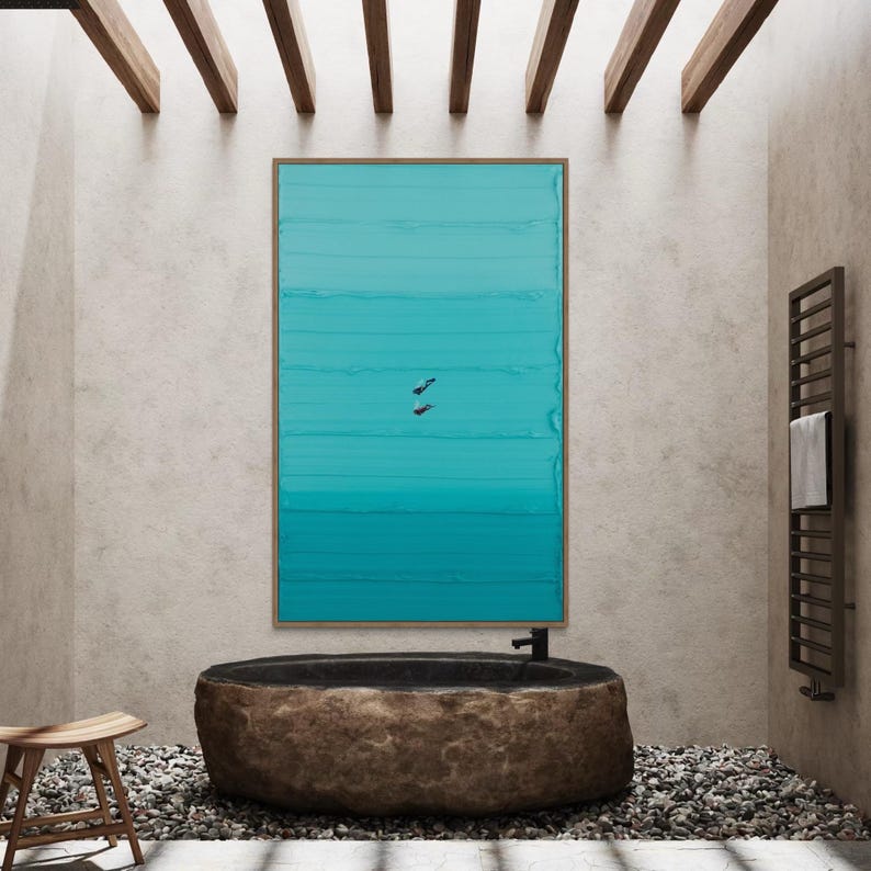 Diver Wall Art – Textured Underwater Painting | Minimalist Ocean Diving Acrylic Decor image 4