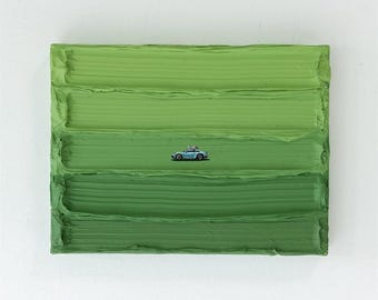 Porsche 911 Dakar-Autogemälde auf strukturierter grüner Leinwand, Original-Automobilkunst