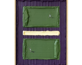 Textured Green Tennis Court Painting with Miniature Players