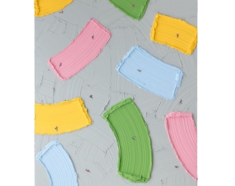 Textured Rock Climbing Painting with Miniature Climbers, Climbing Art