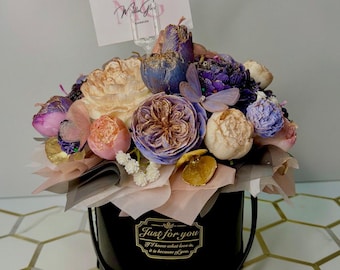 Handmade Soy Wax Flower Candle Bouquet: Butterfly Decor, Elegant Gift Box