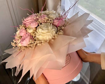 Handmade Soy Wax Flower Bouquet: Romantic Floral Arrangement Gift Box