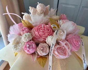 Handmade Wax Flower Candle Bouquet: Angel Centerpiece, Romantic Home Decor