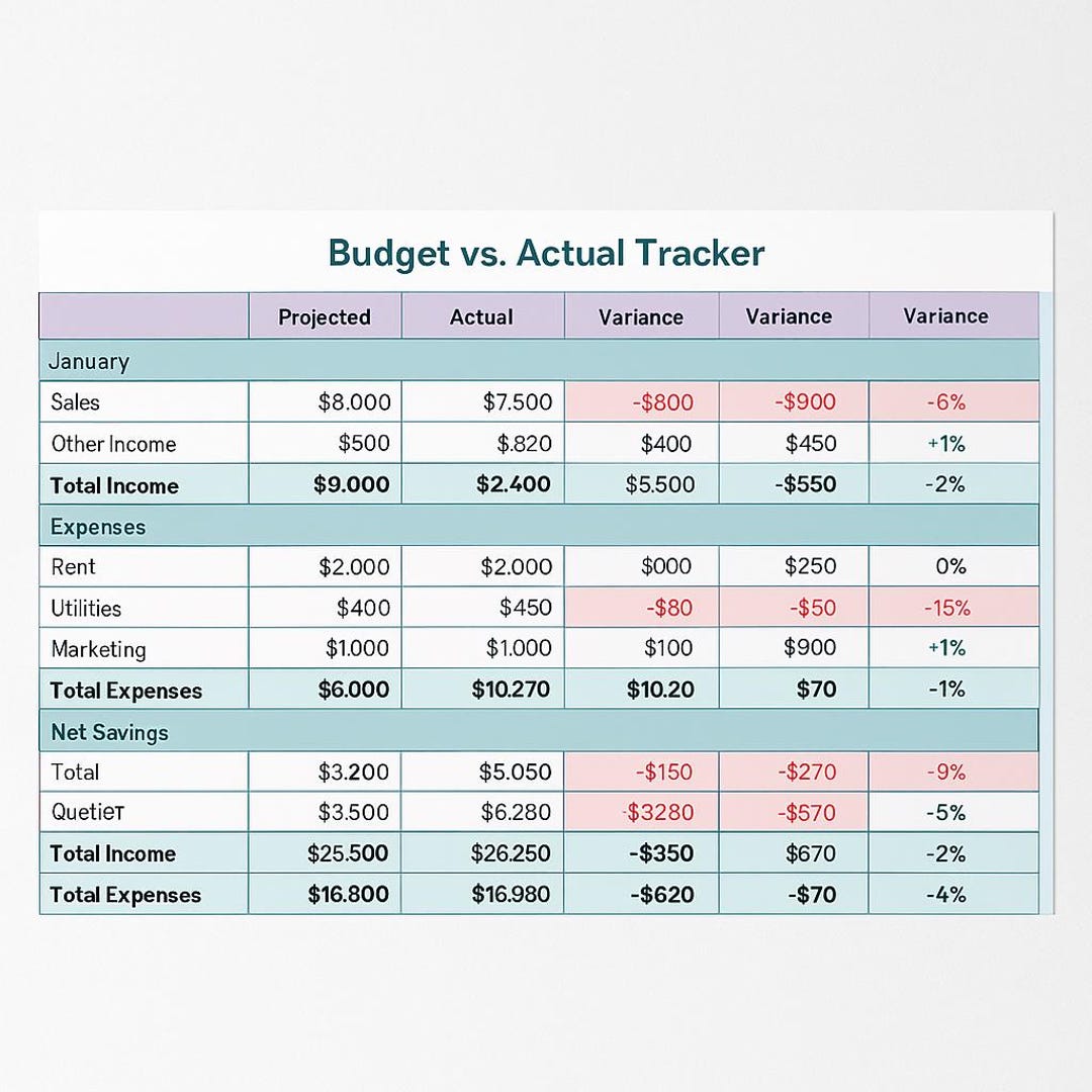 Budget Vs Actual Excel Template | Financial Planner (digital) - Etsy