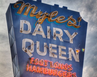 Dairy Queen Sign Photo, Bowling Green Ohio, Neon Art Print