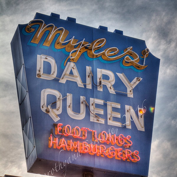 ice cream parlor, color art photo, hometown nostalgia, antique signs, neon signs, Bowling Green, Ohio,