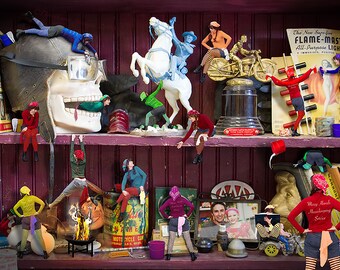 fine Art Print, toys, magic, elves, fun, humor, child fantasy, imagination,colorful, wall decor, American Pickers, antique shop, Iowa