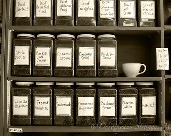Coffee Bean Jars Photograph, Flavors and Blends Print