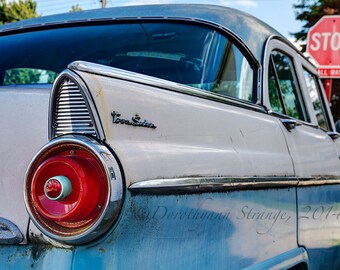 Vintage car, art photo, traffic sign, antique cars, nostalgia, 1950s, blue, car lovers, rustic