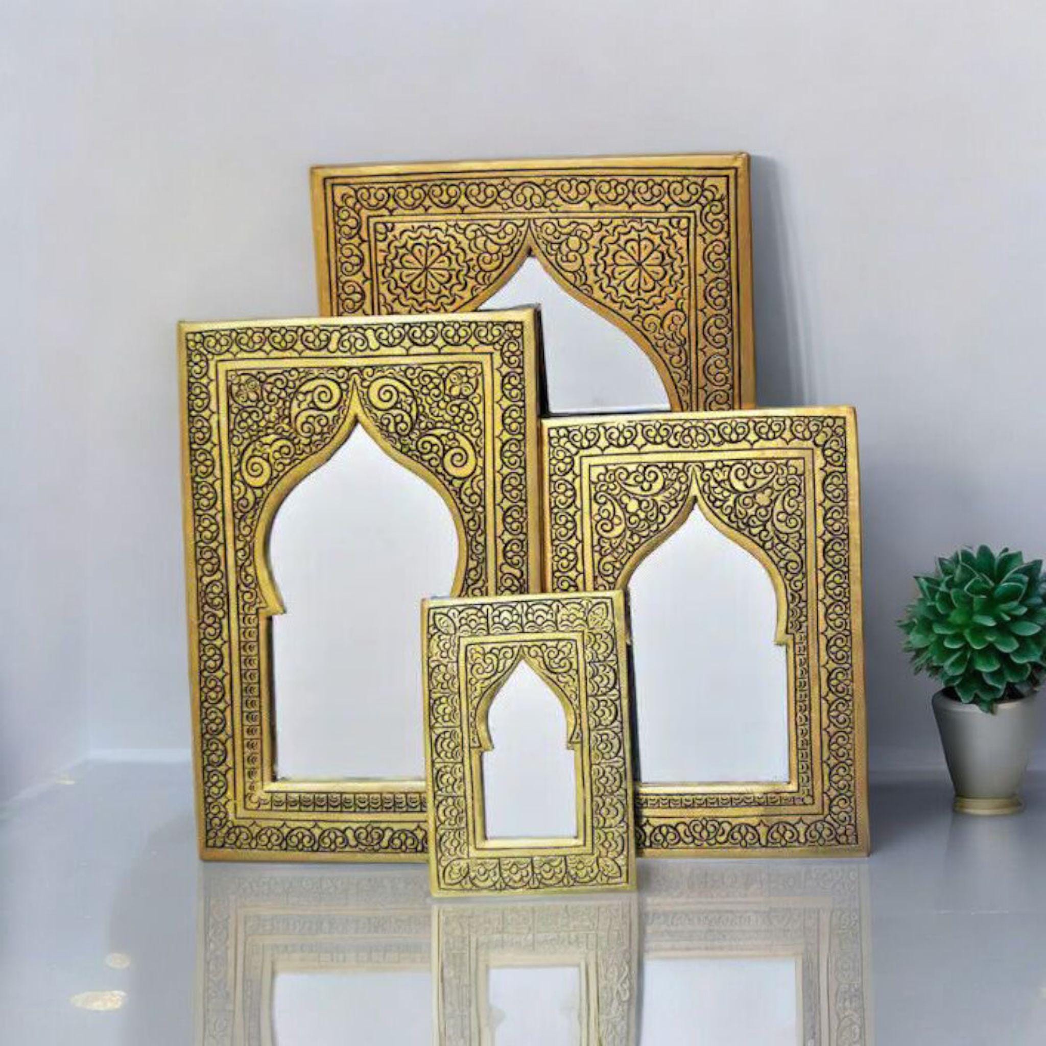 Handmade Moroccan Wall Mirror – Gold Arch Frame – Boho Islamic Wall Décor