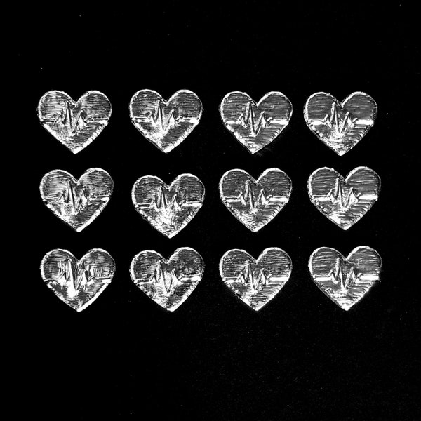 Pewter Pocket Hearts, Rhythm of Life, EKG, Set of 12