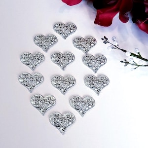 Set of 12 Pocket Hearts, Pewter, Floral
