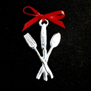 Foodie Tools, Fork, Knife & Spoon, Cutlery Pewter Ornament