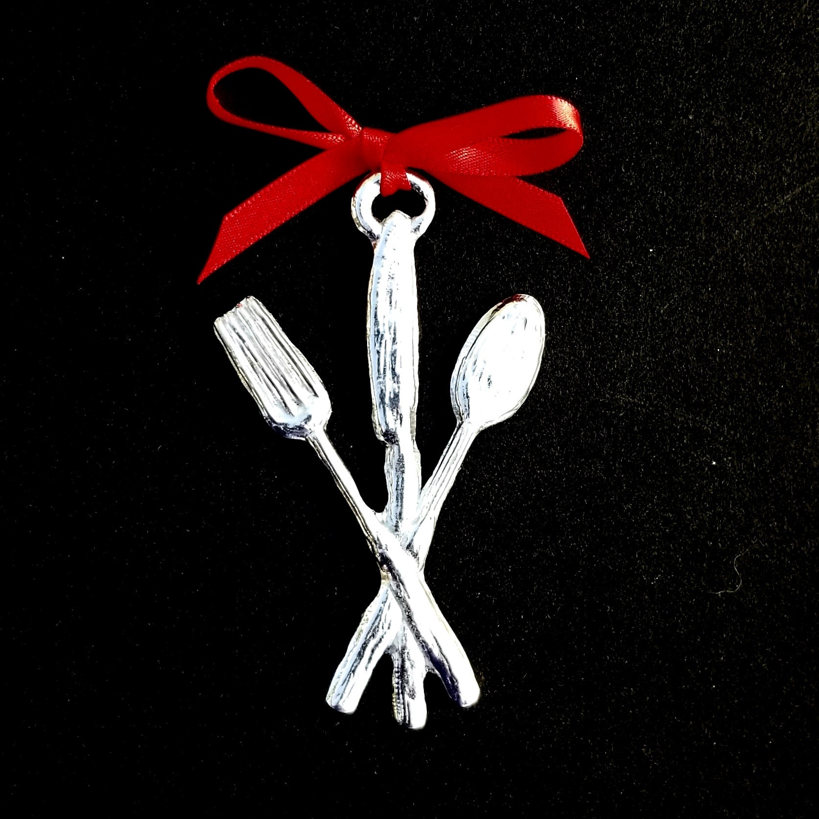 Foodie Tools, Fork, Knife & Spoon, Cutlery Pewter Ornament