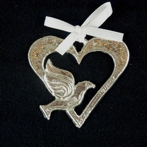 Dove in heart pewter ornament