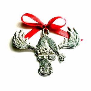 Pewter Santa Moose Ornament