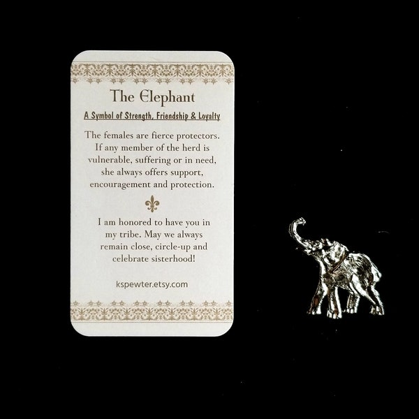 Pocket Elephant with printed story included, individually packaged, Pewter