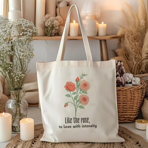 Floral CanvasTote Bag,Quote Tote Bag , Eco-Friendly Cotton Bag, Reusable Shopping Bag, Gift for Her, Mother&#39;s Day, Inspirational
