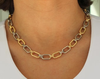 Mixed Metal Paperclip Chain Necklace: Gold & Silver Choker