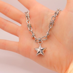 Chunky Star Statement Necklace: Non-Tarnish Silver or Gold-Filled Paperclip Chain