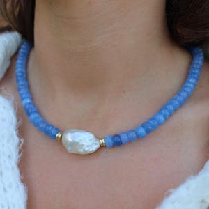 Barockperlen-Aquamarin-Halskette: Massives Kristallperlen-Choker