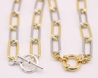 Pulseras de cadena gruesa con clip de metal mixto de 6 a 7 pulgadas, cierre plateado o dorado, chapado en oro