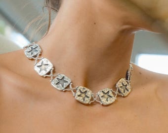 Silver Star Necklace Western Boho Statement Vintage Inspired Jewelry, Rodeo or Festival Necklace