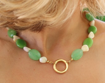 Collana In Vetro Verde Foresta Avalaya – Perline Grosse 25 Mm, Lunghezza 54 Cm, Chiusura Bottone - 2