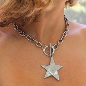 Chunky Silver Star Statement Halskette: Y2K Cowgirl Vintage Schmuck