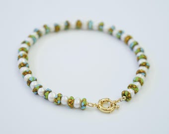 Freshwater Pearl Necklace, Glass Beaded Necklace, Colorful Statement Choker