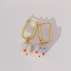 Gold Cherry Earrings: Ceramic Huggies, Summer Fruit Jewelry