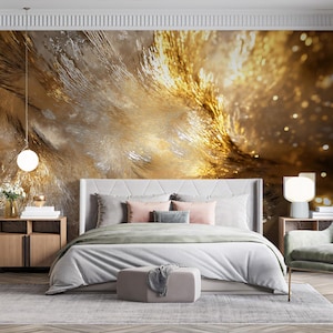 Golden Glittery Mural Wallpaper in Bedroom | Gold and Silver Texture｜Vivawalls