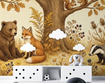Forest Friends Meadow Mural - Classic Storybook Woodland Animals | VIVAWALLS