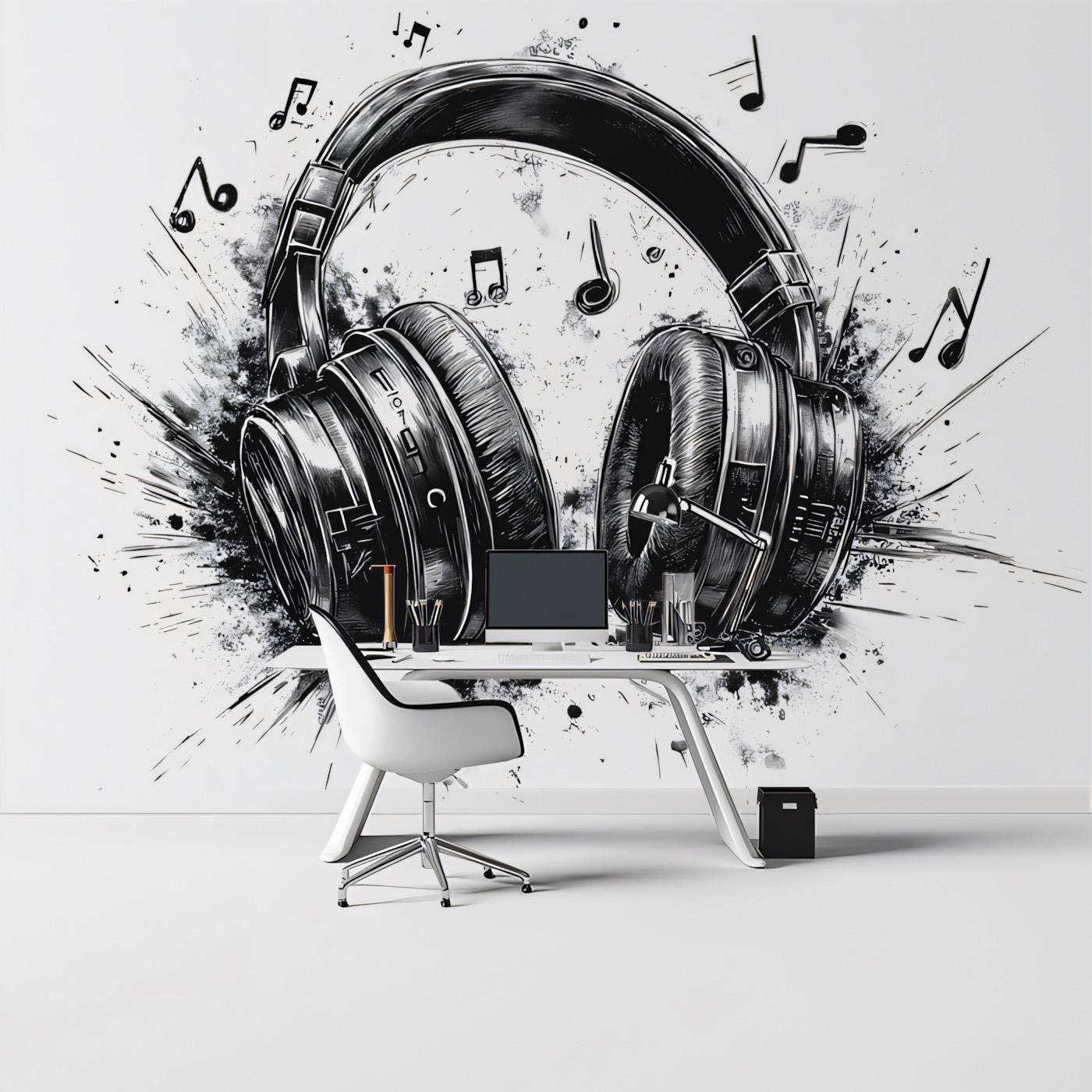 Headphones Music Note Wall Mural: Abstract Peel and Stick Art - Etsy