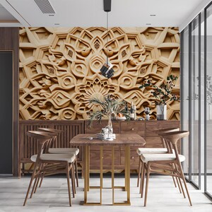 Carta da parati murale con mandala in legno nella sala da pranzo / Varie tonalità di mandala marrone per il buddismo | Vivawalls