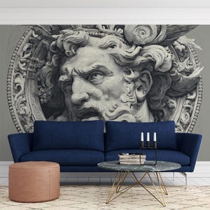 Ornate Classical Bust Mural Wallpaper | Sculptural Grayscale Art｜Vivawalls