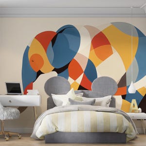 Carta da parati murale astratta con elefante in camera da letto / Vari colori (blu, arancione, giallo, ecc.) di Elephant｜Vivawalls