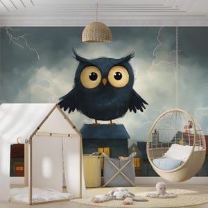 Cartoon Owl Mural Wallpaper in Nursery | Various Colors (Black, Yellow, etc.) of Owl｜Vivawalls