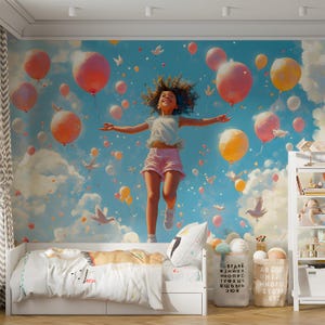 Girl with Balloons Mural Wallpaper | Kids Bedroom Decor
